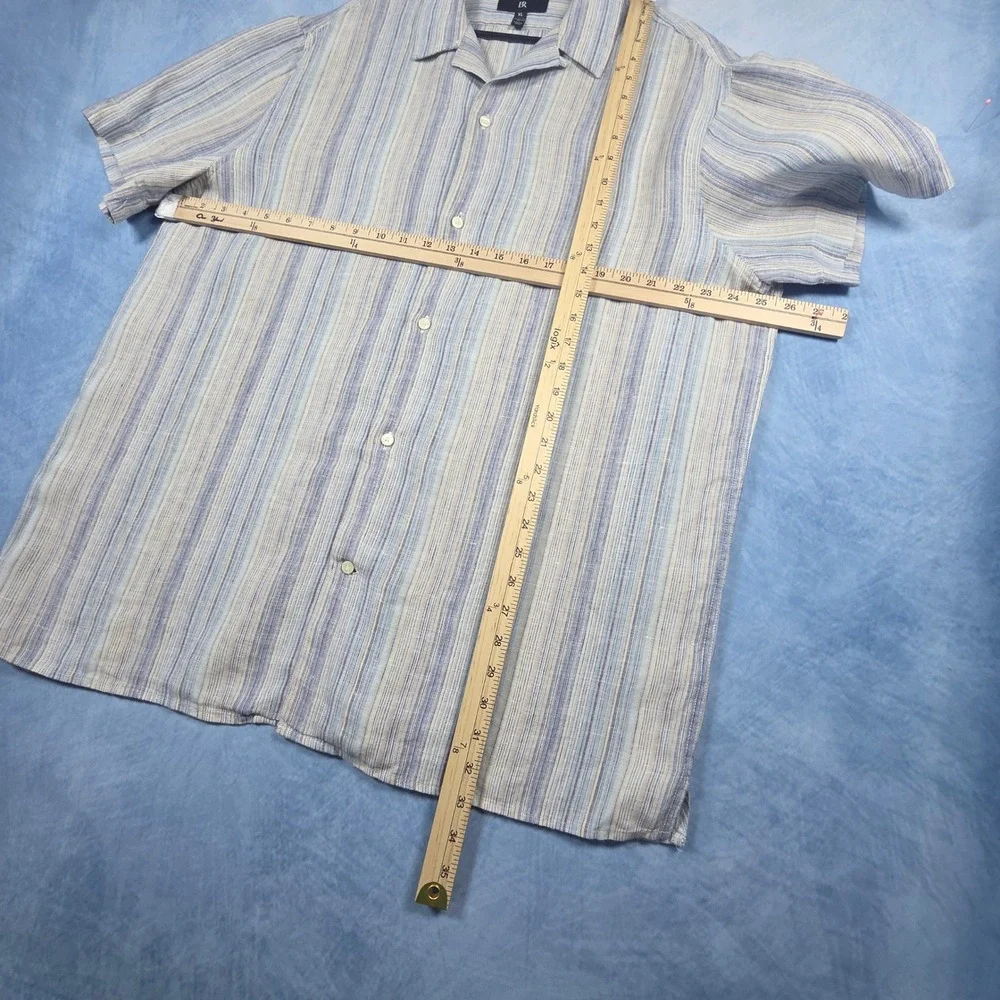 Banana Republic Mens XL Tall Linen Shirt Short Sleeve Striped Blue Tan Standard